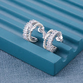 Silver Butterfly Hoop Earrings with CZ Diamonds & Mini Pearls